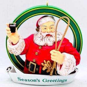 VINTAGE 1990 Coca-Cola Trim-a-Tree Chirstmas Ornament 1934 Santa w/ Whip & Coke